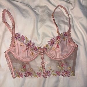 For Love and Lemons. Floral Embroidered Sheer Bralette - Pink